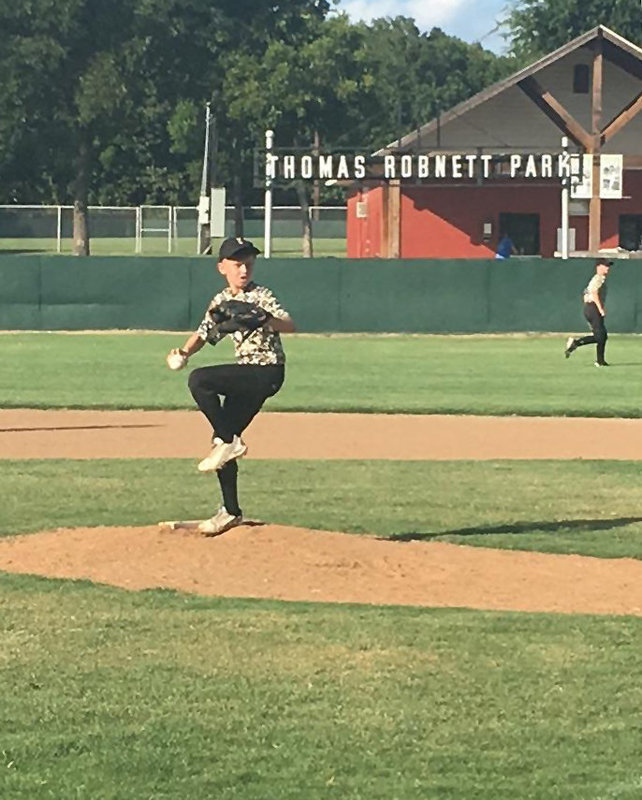 Image: Dustyn Lohner gives a solid performance in tournament play for the Italy Gladiators 10U Baseball Team.