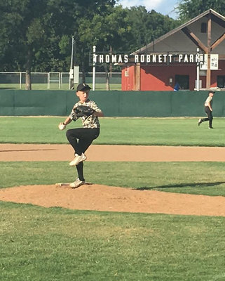 Image: Dustyn Lohner gives a solid performance in tournament play for the Italy Gladiators 10U Baseball Team.