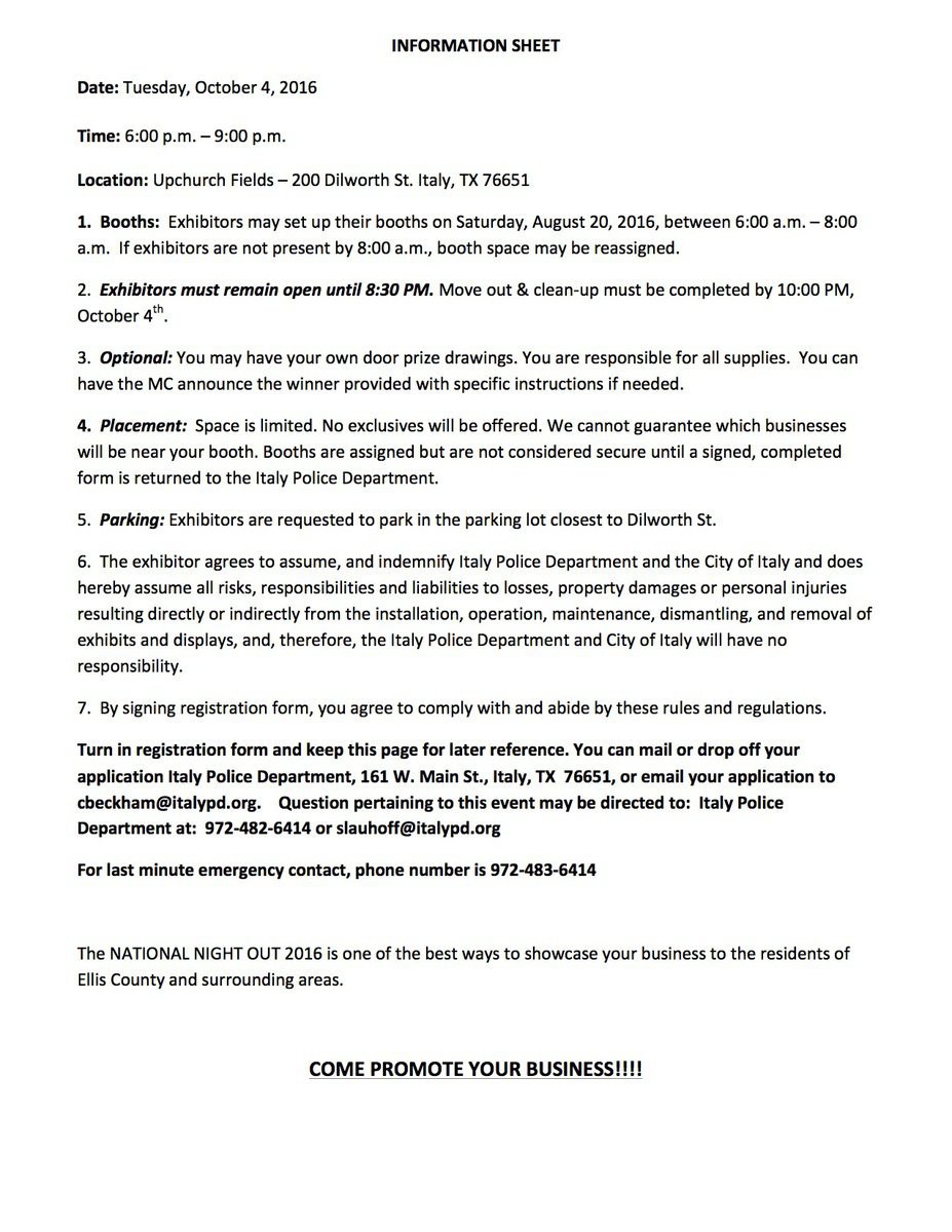 Image: 2016 National Night Out Vendor Entry Form – page 2