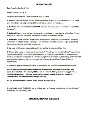 Image: 2016 National Night Out Vendor Entry Form – page 2