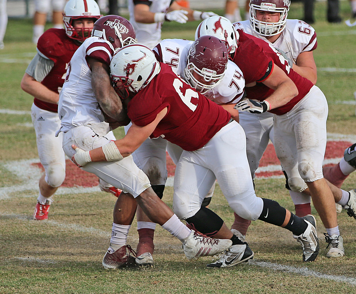 Image: Sophomore Season: Getting his name called out over the loud speaker after a big hit and tackle during the 2015 Austin College homecoming game against Trinity was sophomore nose guard #50 Zain “Zilla” Byers out of Italy, Texas.