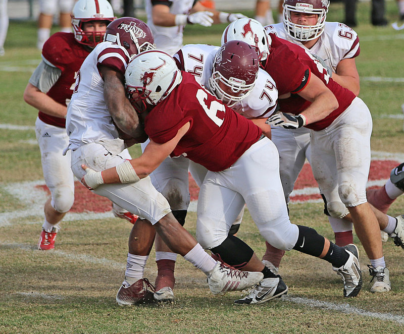 Image: Sophomore Season: Getting his name called out over the loud speaker after a big hit and tackle during the 2015 Austin College homecoming game against Trinity was sophomore nose guard #50 Zain “Zilla” Byers out of Italy, Texas.