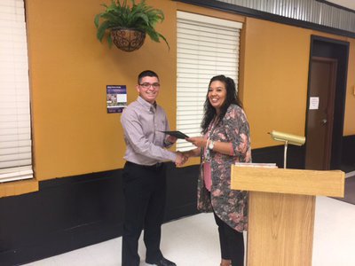 Image: Eli Garcia, future student at Texas A &amp; M with Tina Richards, Academic Adviser for IHS