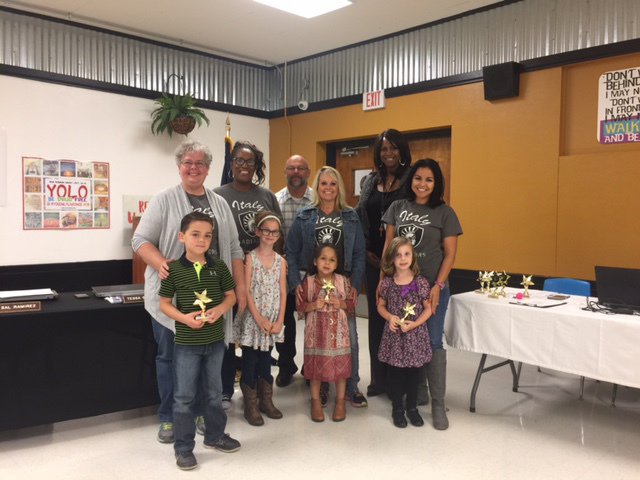 Image: Superintendent Star Student Awards 
    Back Row: Ms. Patterson, 1st grade; Mrs. Burkhalter, 2nd grade; Mr. Joffre, Superintendent, Mrs. Nelson, kindergarten; Ms. Thomas, Stafford Elementary Principal: Mrs. Otero, PreK
    Front Row Student Recipients: Tripp Slovak, 1st grade; Harlee Krusen, 2nd Grade; Isabela Hidalgo, kindergarten; Noelle VanOmmeren, PreK
    Not pictured: Sofia Ibarra-Landeros, 3rd grade; Treylan Fennell, 4th grade; Carmelita Maria Cortez, 5th Grade