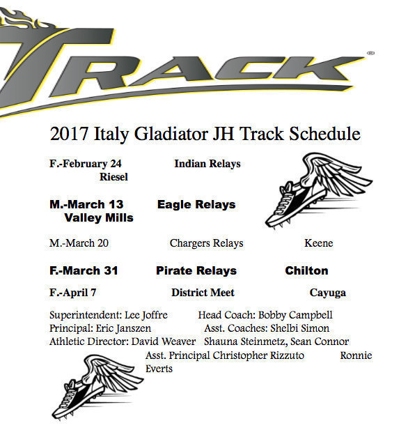 Image: Italy Gladiators’ 2017 Junior High Track Schedule.