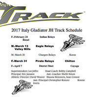 Image: Italy Gladiators’ 2017 Junior High Track Schedule.