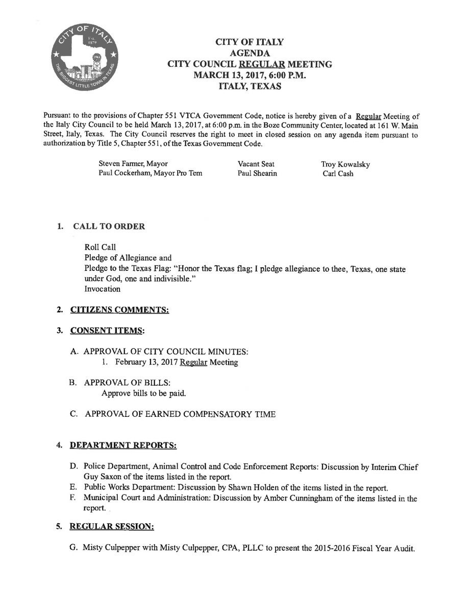 Image: Agenda – pg 1