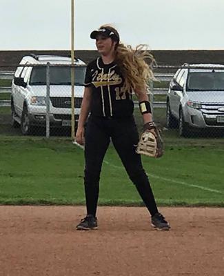 Image: Brycelen Richards exhibits skill on first base.