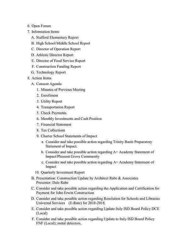 Image: Italy ISD School Board April 23, 2018 Agenda p2